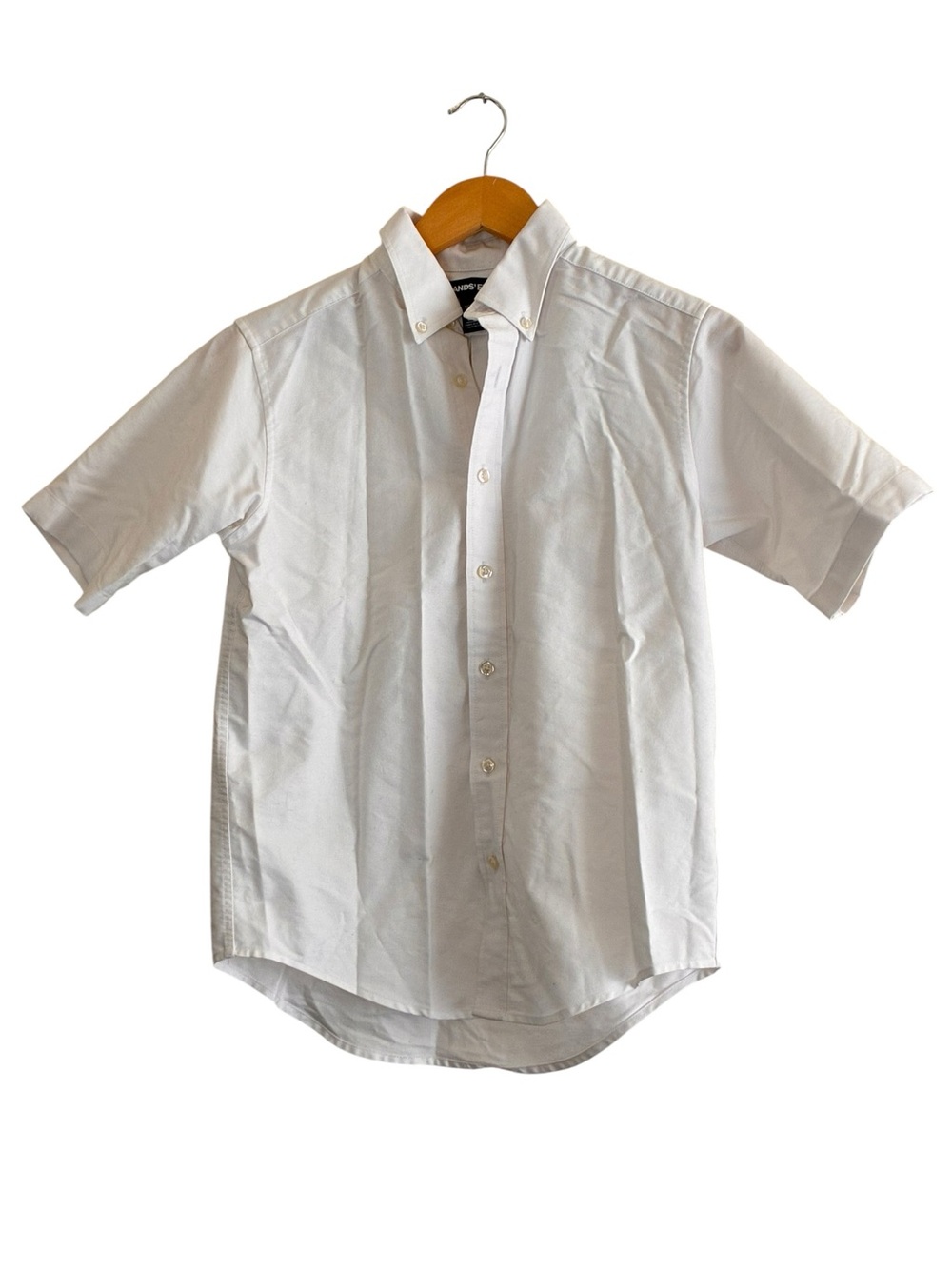 Lands’ End | White short sleeve school uniform cotton blend button up shirt 14